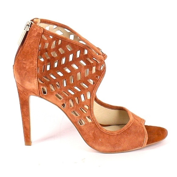 BCBGeneration Shoes - BCBGeneration Suede Tan Caged Sandal Heels Size 6